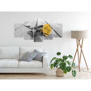 Quadro Rose on Wood (5 Parts) Wide Yellow