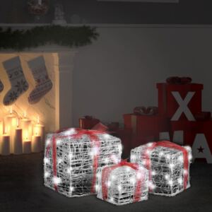 VidaXL Scatole Regalo Decorative Natale in Acrilico 3 pz Bianco Freddo