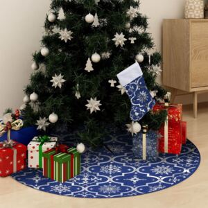 VidaXL Gonna Albero Natale Raffinata con Calza Blu Tessuto 150 cm