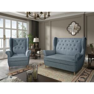 Salotto completo divano Bretagna - Tessuto azzurro