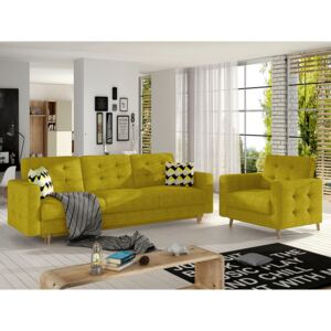 Salotto completo divano letto Zurigo - Tessuto giallo+cuscini Zigzag