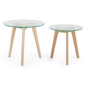 Set di 2 tavolini da caffè in legno e con piano in vetro - MISSOURI Beliani