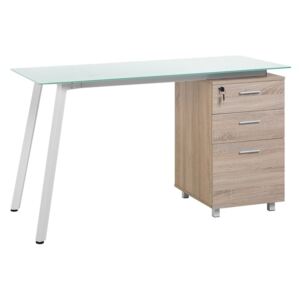 Scrivania bianco / legno chiaro 130 x 60 cm MONTEVIDEO Beliani