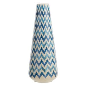 Vaso Alto Decorativo Ceramica Blu Bianca Motivo Zig-Zag Moderno 38 cm Beliani