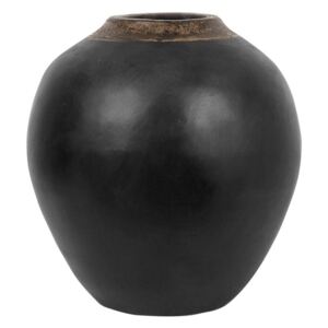 Vaso Decorativo in Ceramica Nera con Collo Dorato 13 x 36 cm Beliani
