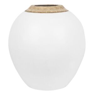 Vaso Decorativo in Ceramica Bianca con Collo Dorato 13 x 36 cm Beliani