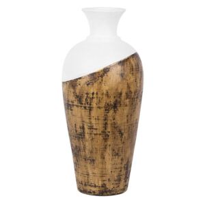 Vaso Alto Decorativo in Legno Chiaro e Ceramica Bianca 20 x 44 cm Beliani