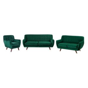 Set divani e poltrona 6 posti in velluto verde BODO Beliani