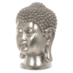 Figura Decorativa in Poliresina Argentata Forma di Buddha 24 x 41 cm Beliani
