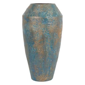Vaso Decorativo Alto in Ceramica Blu e Oro Aspetto Anticato 28 x 51 cm Beliani