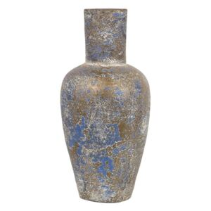 Vaso Alto Decorativo in Ceramica Blu e Oro Effetto Anticato 43 cm Beliani