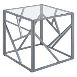 Tavolino Piano Vetro Trasparente Struttura Metallo Argento Cubo 50 x 50 cm Beliani