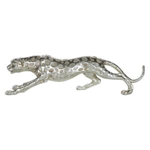 Figura Decorativa a Forma di Leopardo in Poliresina Argento 9 x 50 cm Beliani