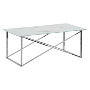 Tavolino Stile Marmo Bianco e Vetro Temperato Base Argento 100 x 50 cm Beliani