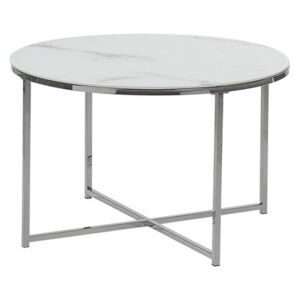 Tavolino Tondo con Piano Effetto Marmo Bianco e Base Argento 70 cm Beliani