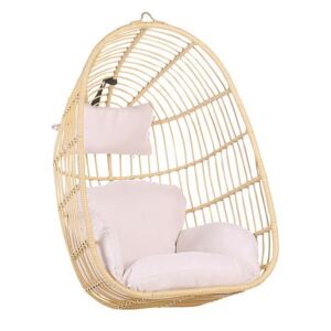 Sedia Sospesa con Cesta a Uovo di Rattan Beige per Interno ed Esterno Beliani