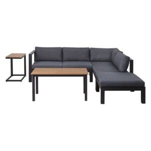 Set Divani Giardino Struttura in Alluminio Nero Cuscini Grigi a 5 Posti Beliani