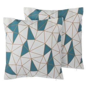 Set di 2 Cuscini Decorativi in Cotone Blu con Motivi Geometrici 45 x 45 cm Beliani