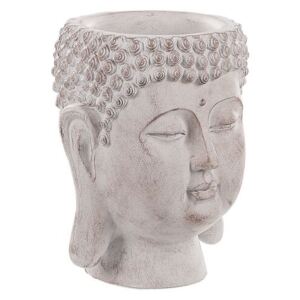 Vaso da Fiori in Poliresina Bianco Crema Forma di Testa di Buddha 15 cm Beliani