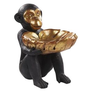 Figura Decorativa Poliresina Nera e Oro a Forma di Scimmia con Foglia Beliani