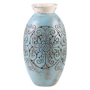Vaso Decorativo Alto in Argilla Blu 52 cm Motivo Floreale Realizzato a Mano Beliani