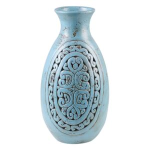 Vaso Decorativo Alto in Argilla Blu 51 cm Motivo Ispirazione Greca Beliani
