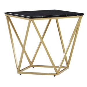 Tavolino da Caffè Stile Moderno Geometrico Effetto Marmo Nero e Base Metallica Oro Beliani