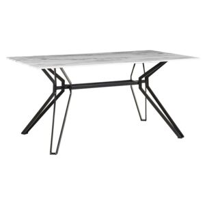Tavolo da Pranzo in Vetro 160 x 90 cm Effetto Marmo e Gambe Nere Design Moderno Beliani