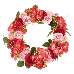 Ghirlanda Decorativa per Porta Rosso e Rosa ø 50 cm con Fiori Artificiale Beliani