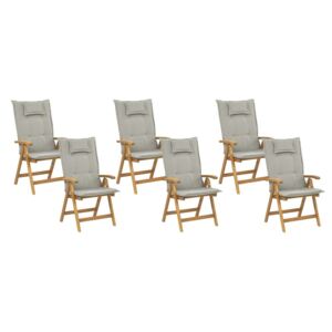 Set di 6 sedie in legno di acacia con cuscini grigio beige JAVA Beliani