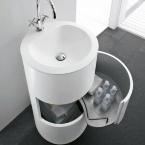 Mobile da bagno moon freestanding con lavabo in corian® bianco opaco