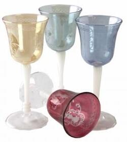 Set 4 Bicchieri in Vetro Soffiato Colorato e Incisione Firenze -
